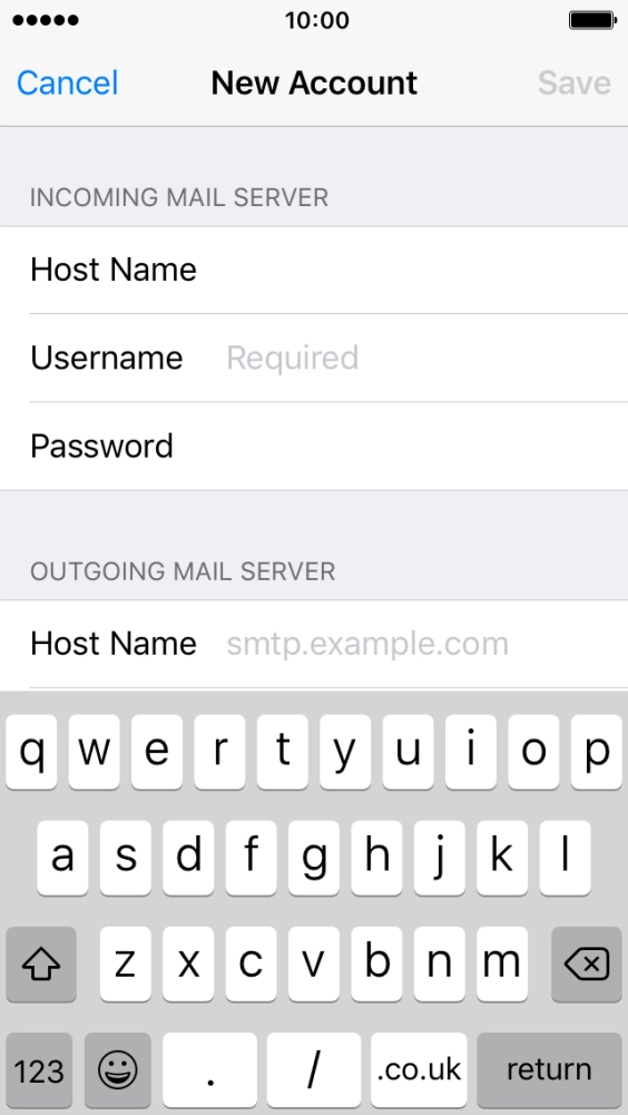 Press Username and key in the username for your email account.