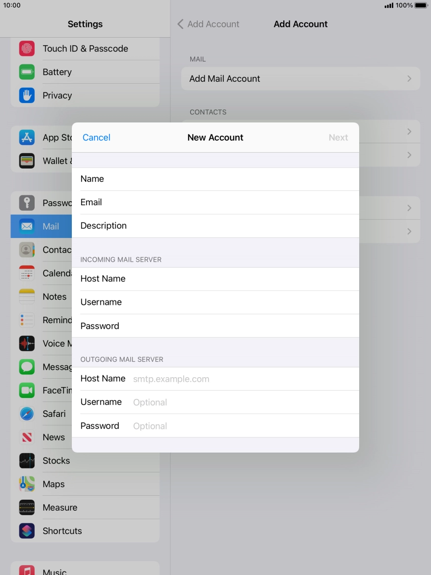 Press Host Name and key in the name of your email provider's outgoing server.