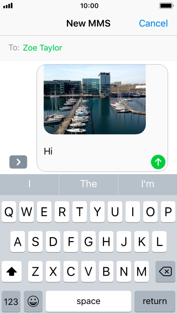 Write the text for your picture message and press the send icon.