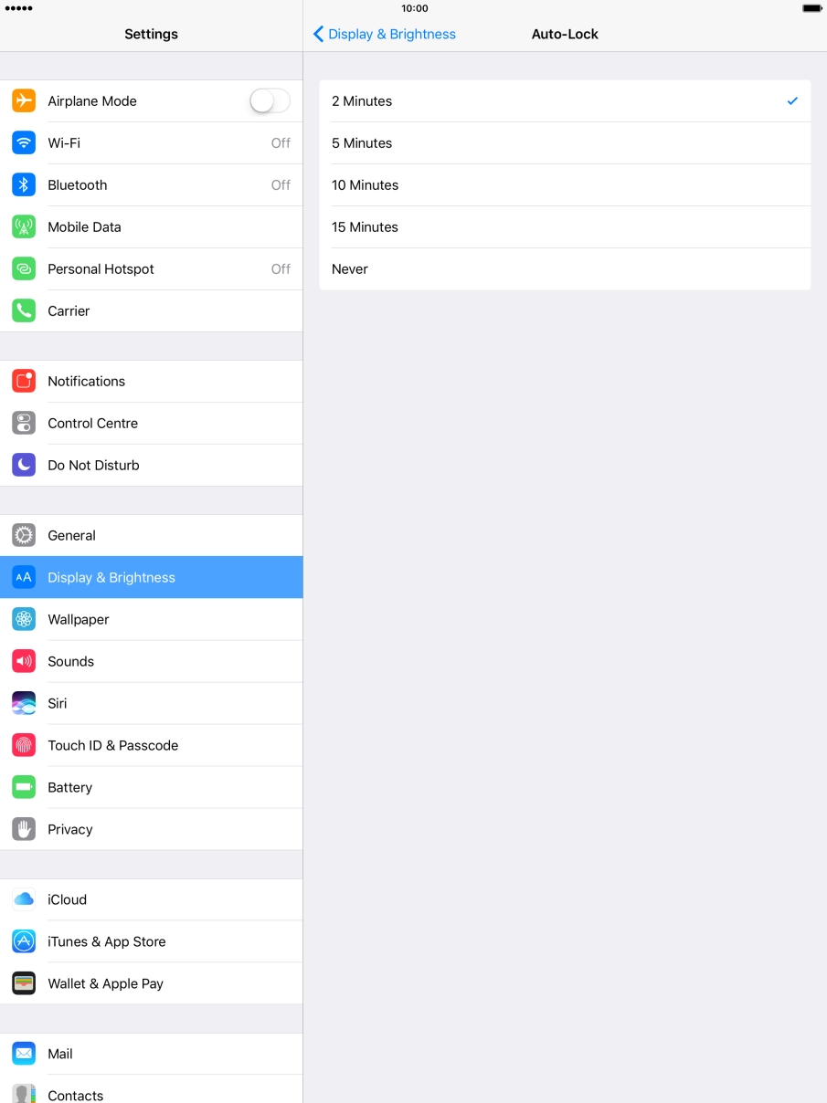 Press the required setting.