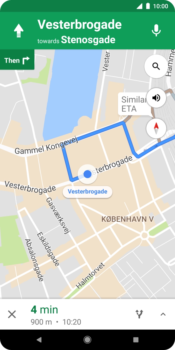 The travel information at the bottom of the screen shows your travel time, estimated time of arrival and distance to destination.