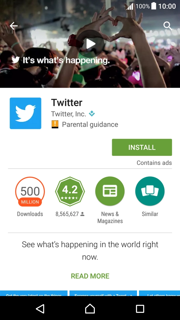 Press INSTALL and follow the instructions on the screen to install Twitter.