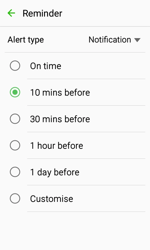 Press the required setting.