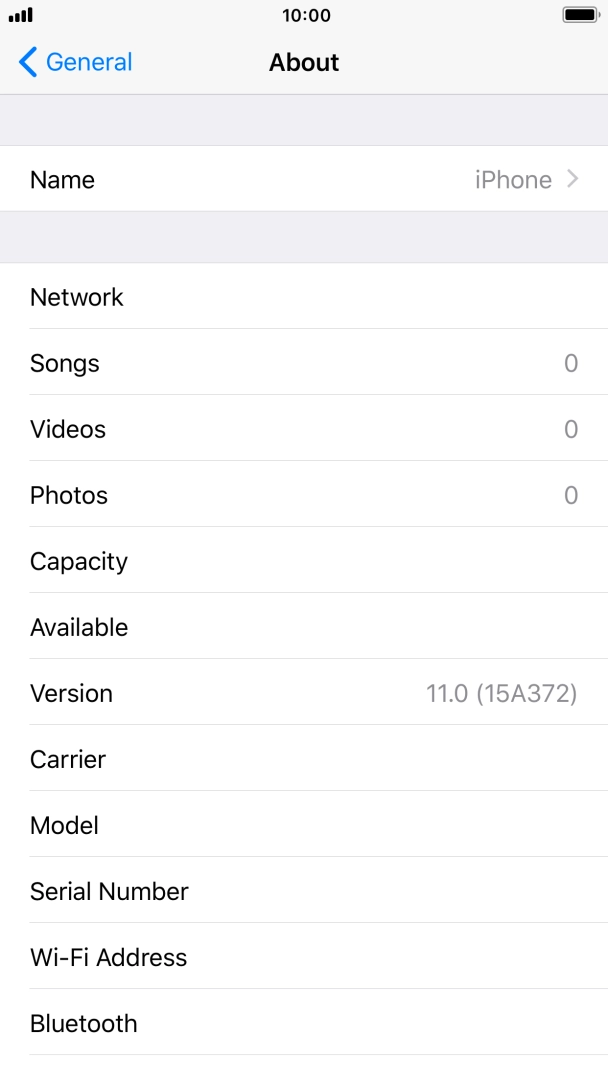 Your phone's software version is displayed next to Version.