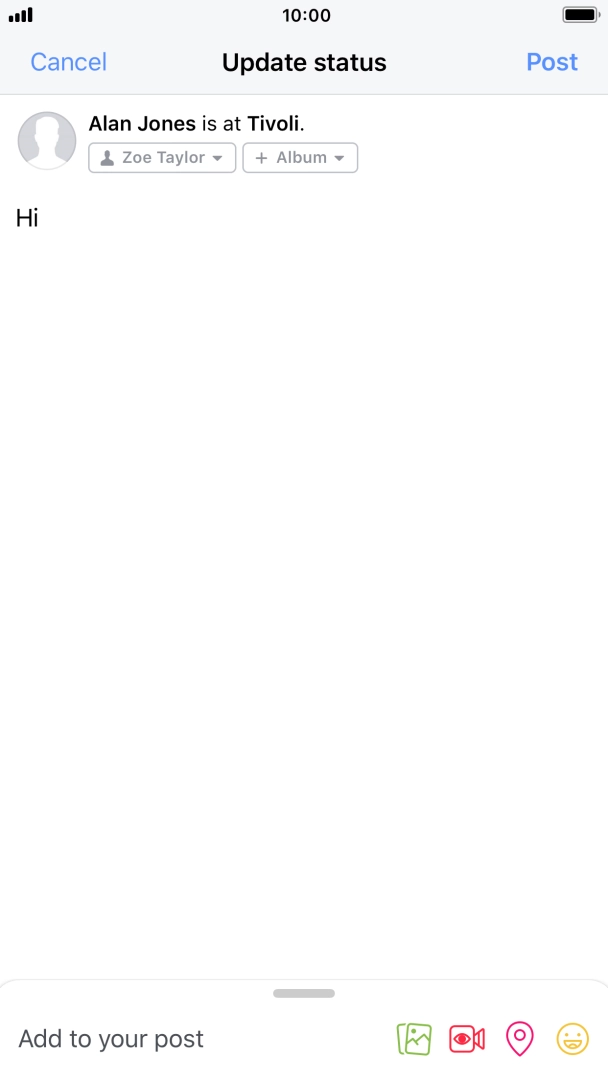 Write the required text and press Post. Write the required text and press Post.