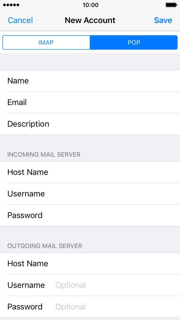 Press Username and key in the username for your email account.