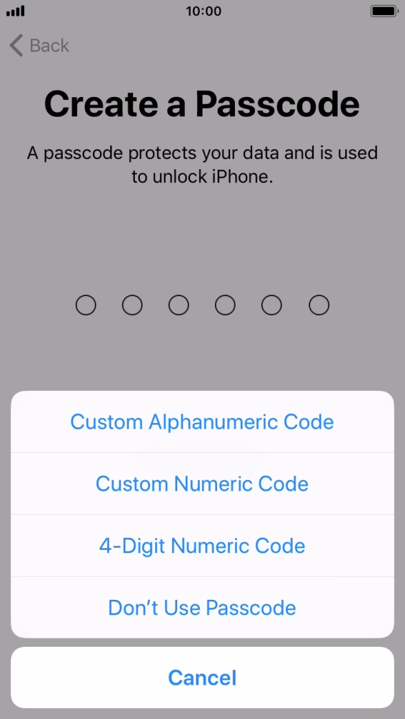 Follow the instructions on the screen to turn on use of phone lock code or press Don't Use Passcode.