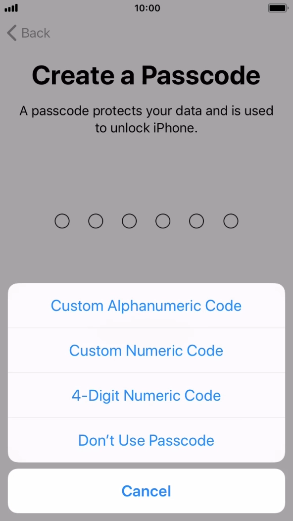 Follow the instructions on the screen to turn on use of phone lock code or press Don't Use Passcode.