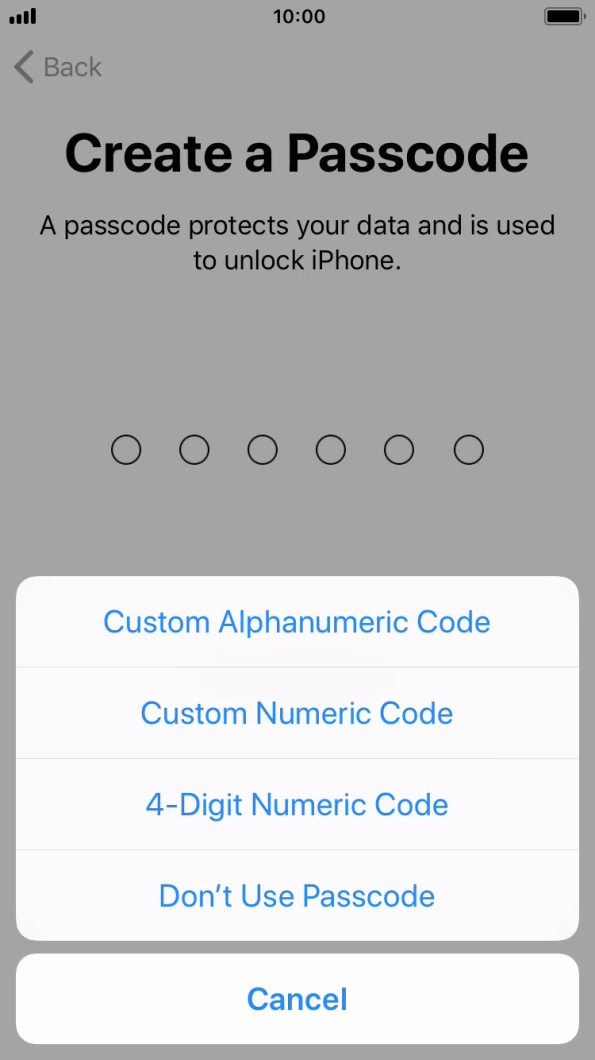Follow the instructions on the screen to turn on use of phone lock code or press Don't Use Passcode.