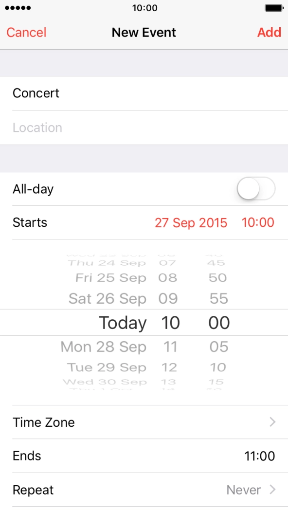Press Ends and select the required end time.
