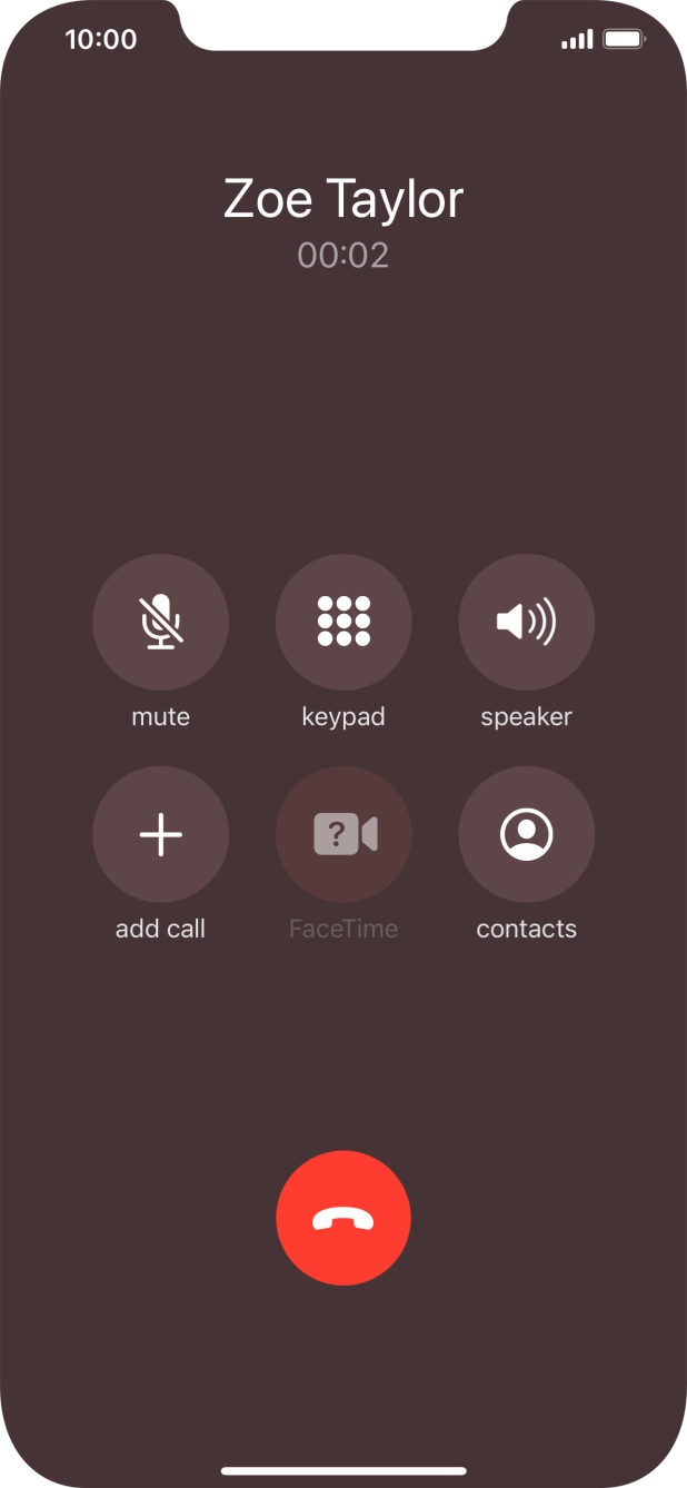 Press the end call icon to end the call and return to the home screen.