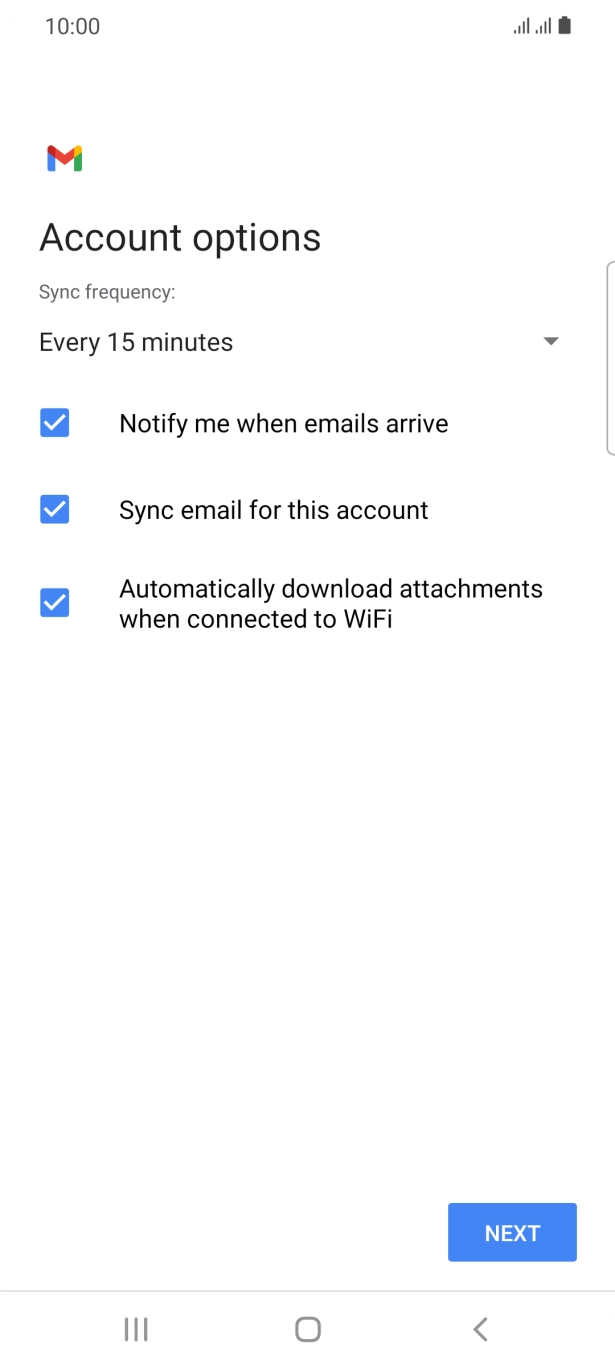 If this screen is displayed, your email account has been recognised and set up automatically. Follow the instructions on the screen to key in more information and finish setting up your phone.