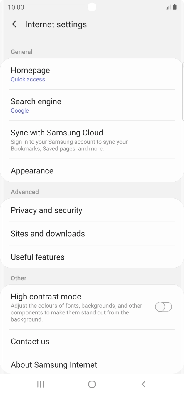 Press Privacy and security.