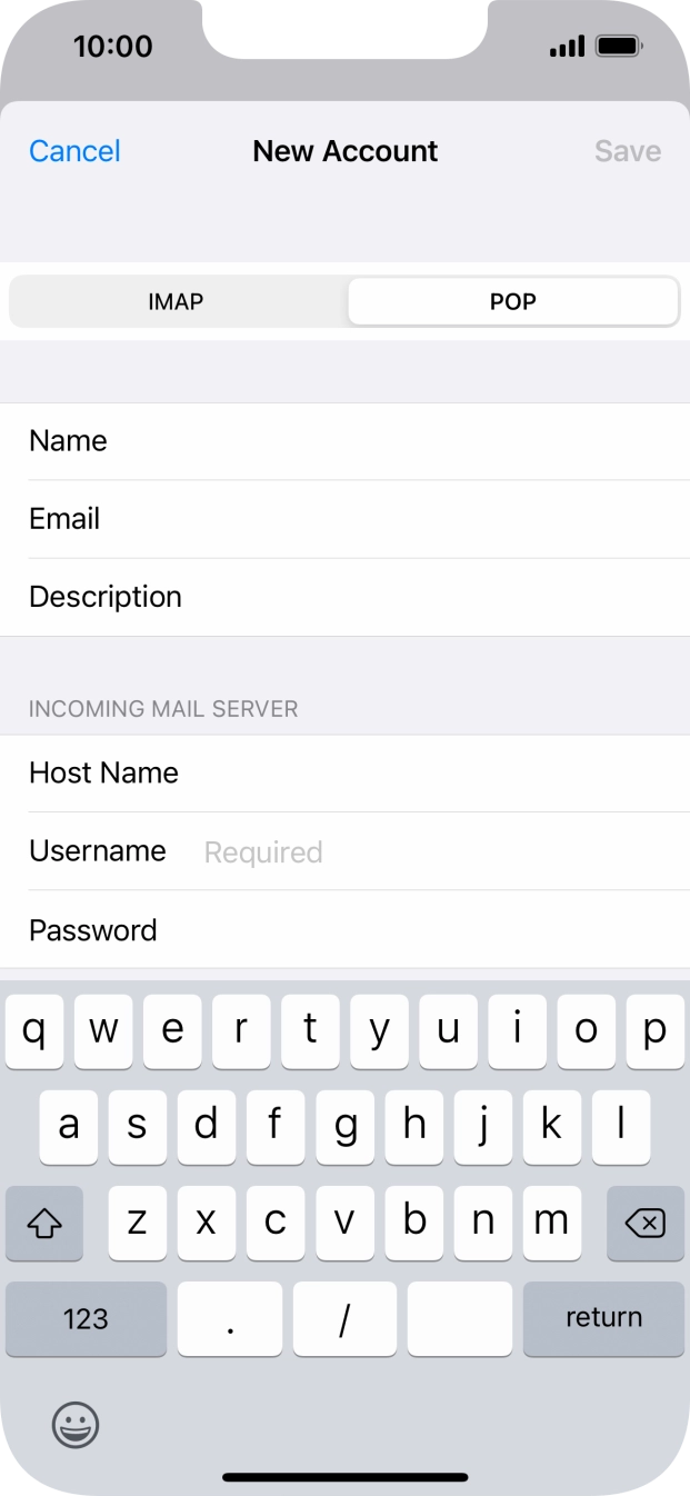 Press Username and key in the username for your email account. Press Username and key in the username for your email account.