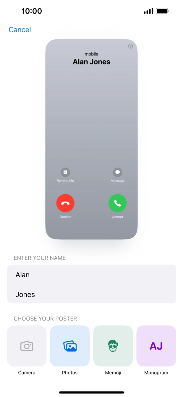 Press the required category and follow the instructions on the screen to select and save the required picture to your Contact Poster.