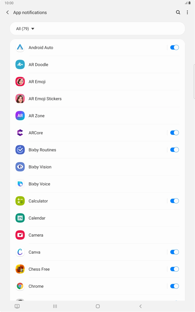 Press the indicators next to the required apps to turn the function on or off.