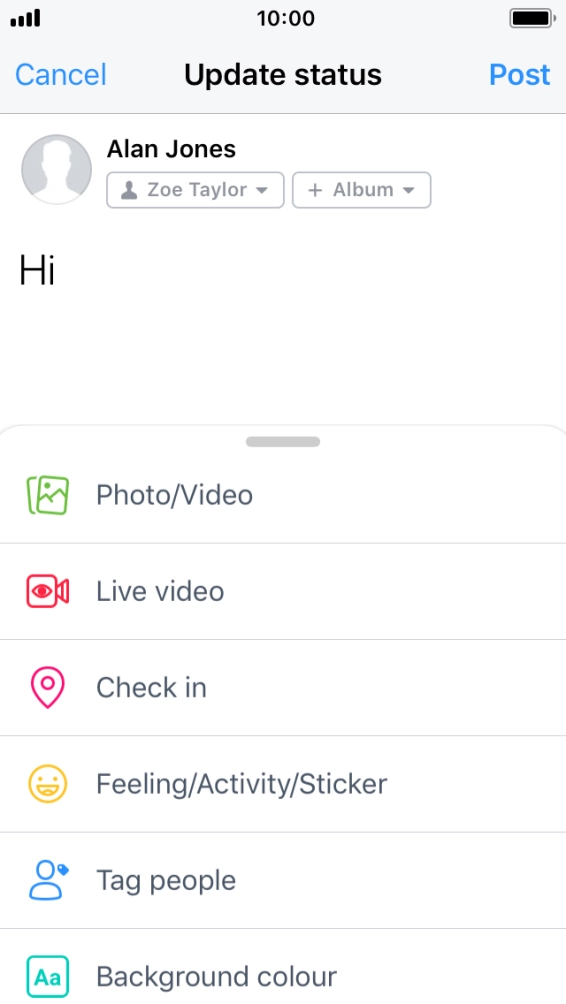 Write the required text and press Post.