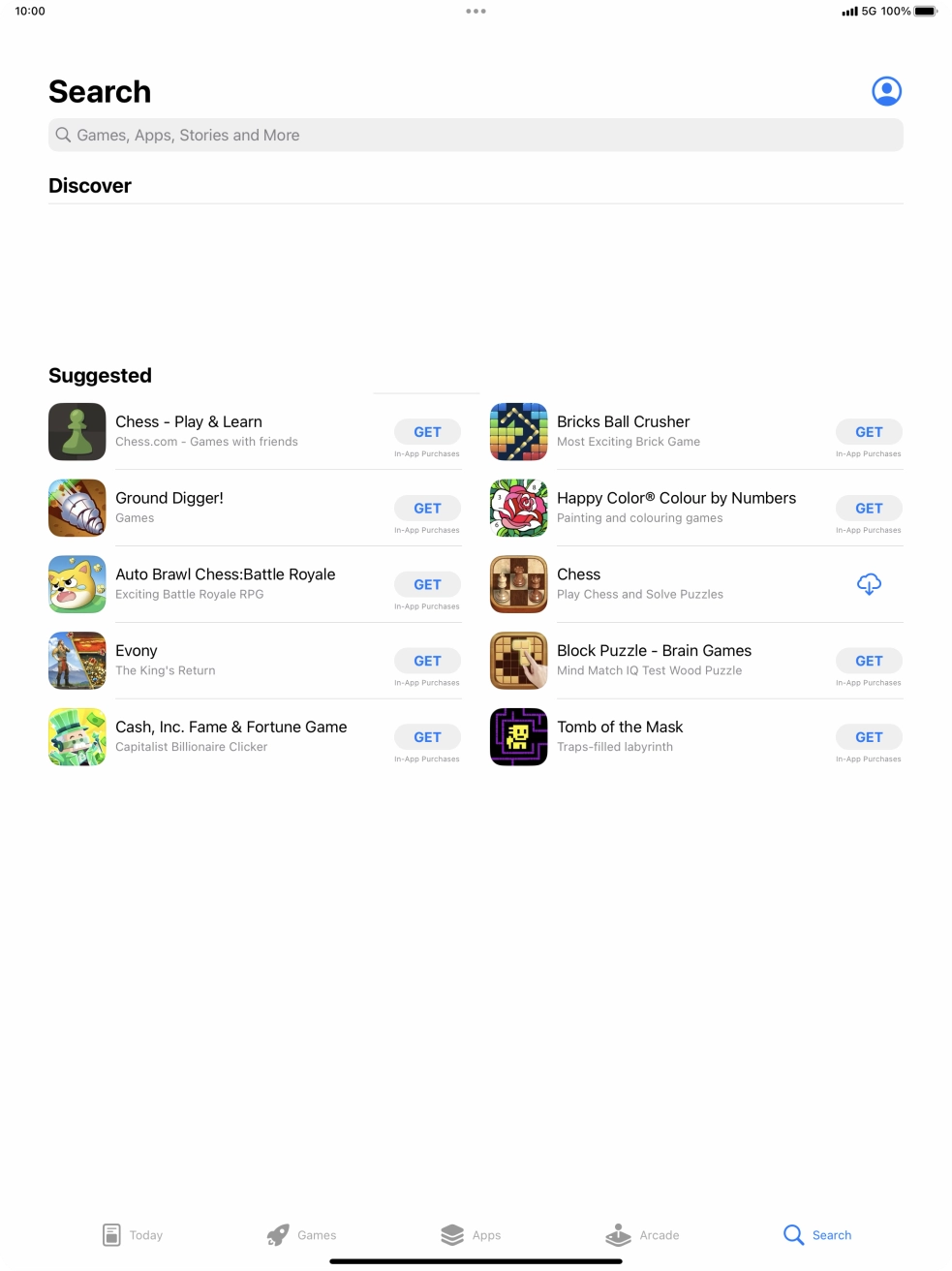 Press the search field.