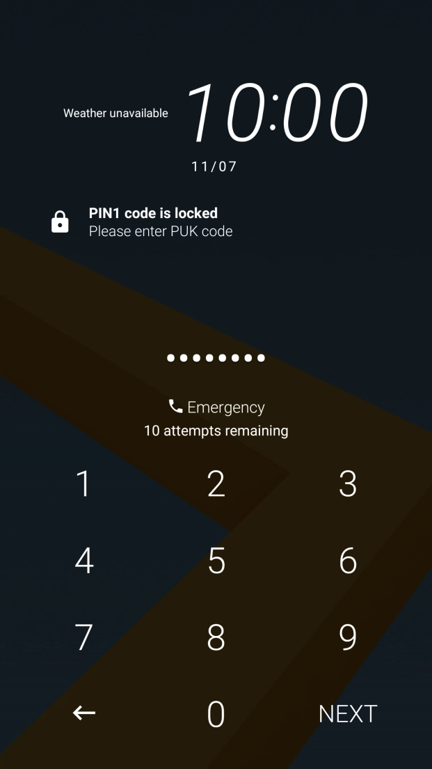 Key in the PUK and press NEXT.