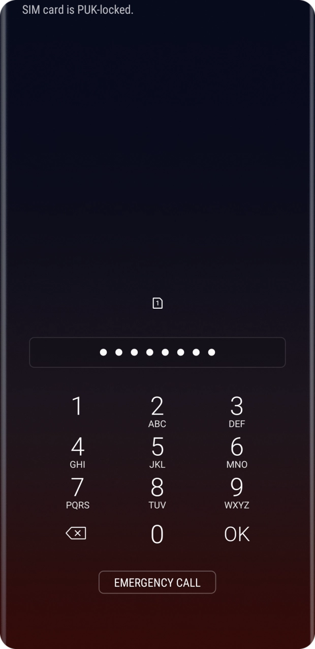 Key in the PUK and press OK.