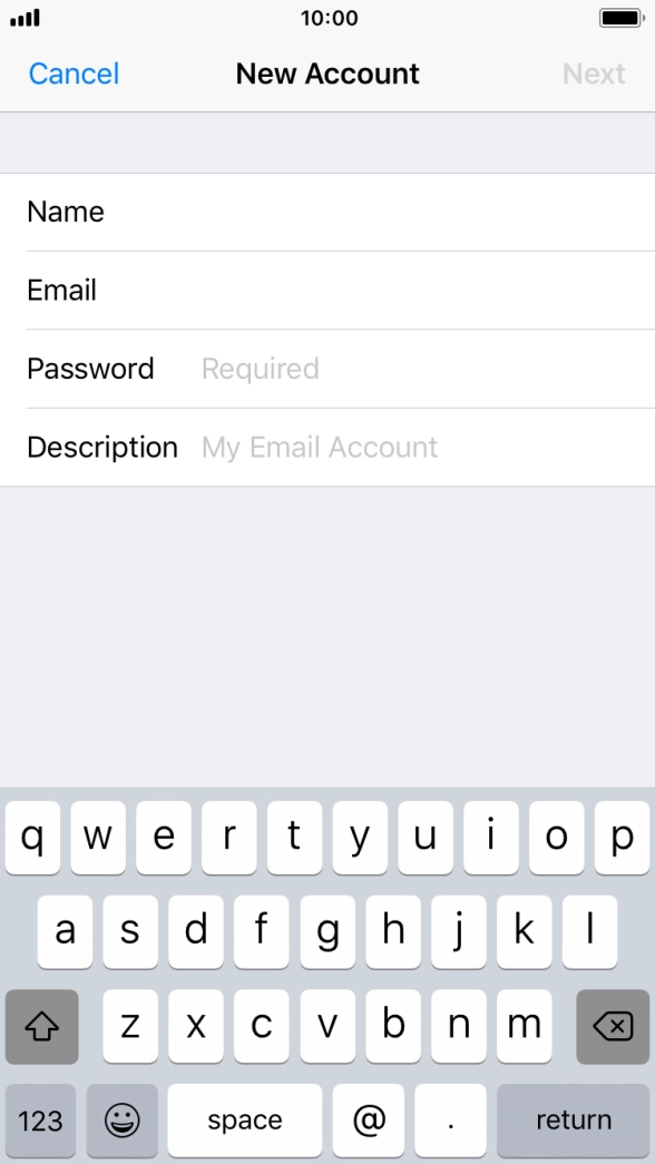 Press Password and key in the password for your email account.