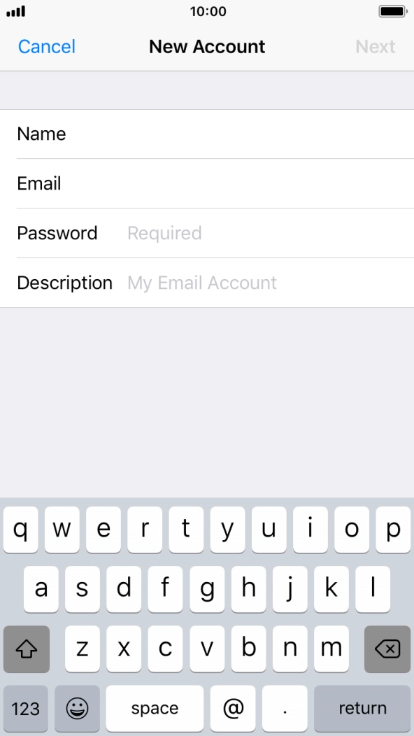 Press Password and key in the password for your email account.