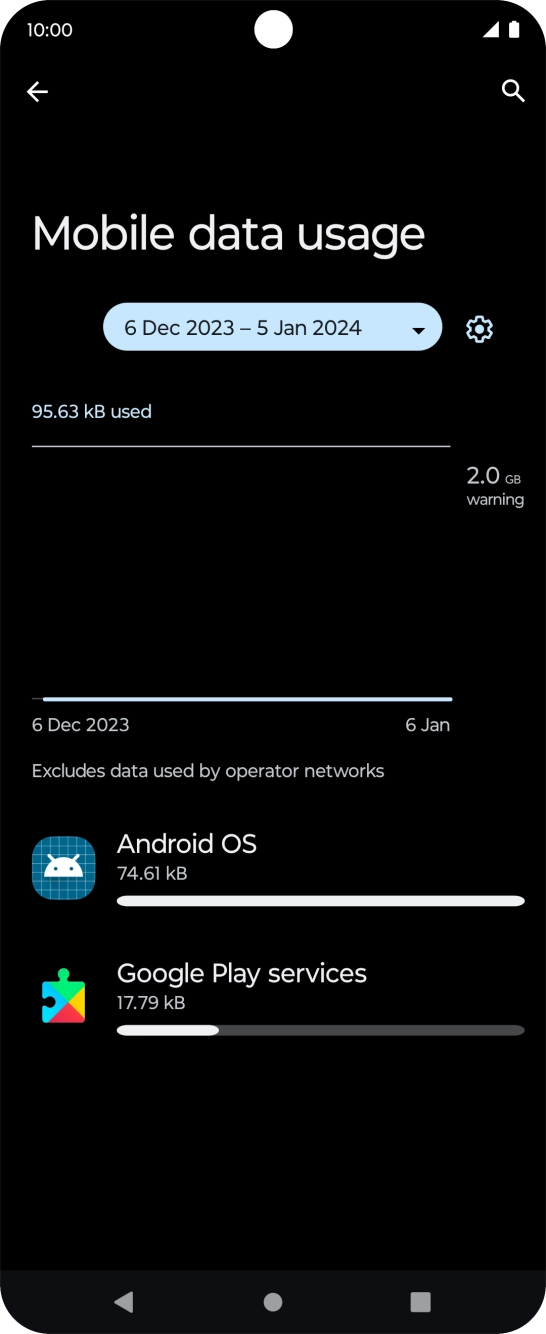 The data usage for each application is displayed below the name of the application.