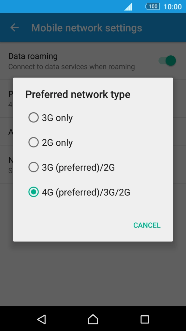 Press the required network mode.