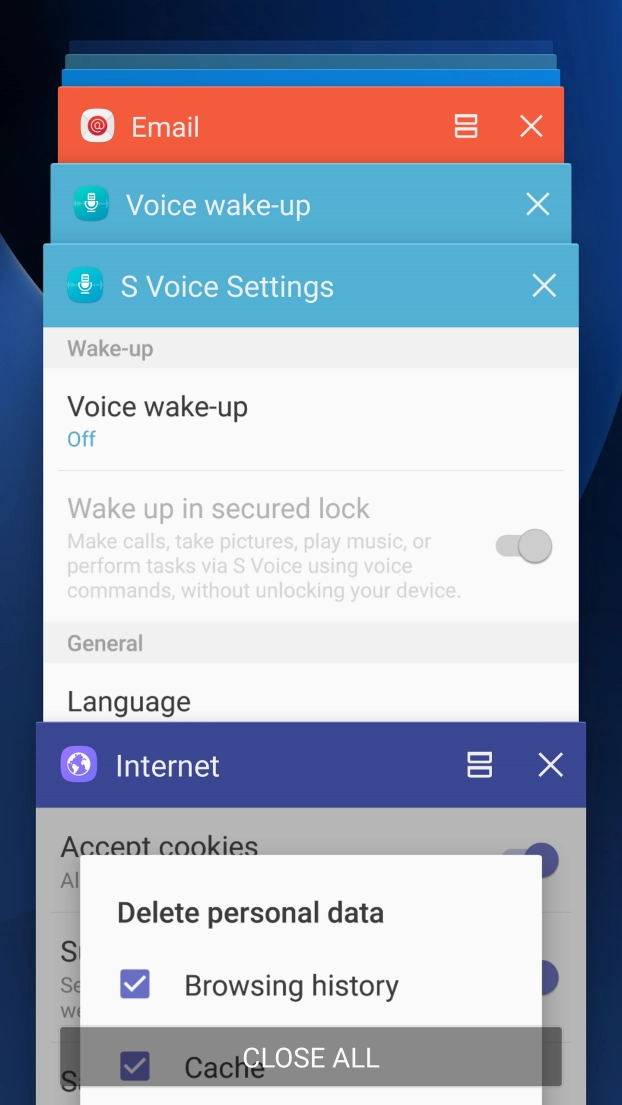 Press CLOSE ALL to end all running applications.