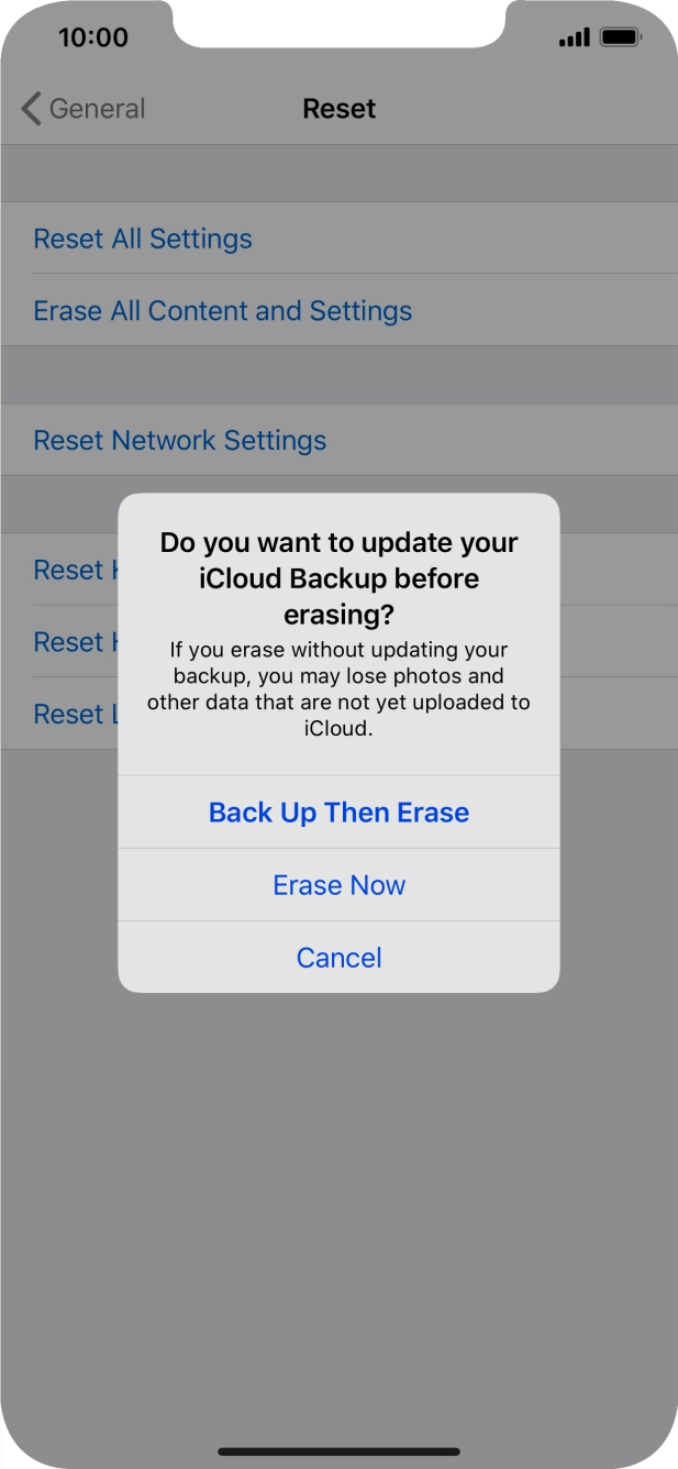 Press the required setting.