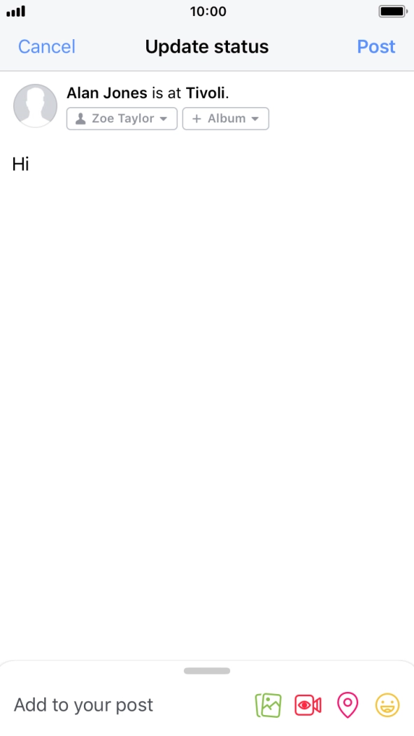 Write the required text and press Post.