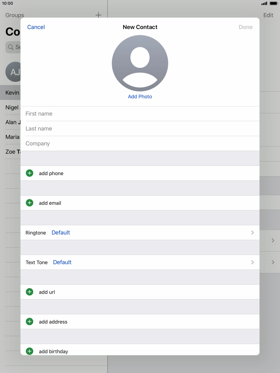 Press First name and key in the first name.