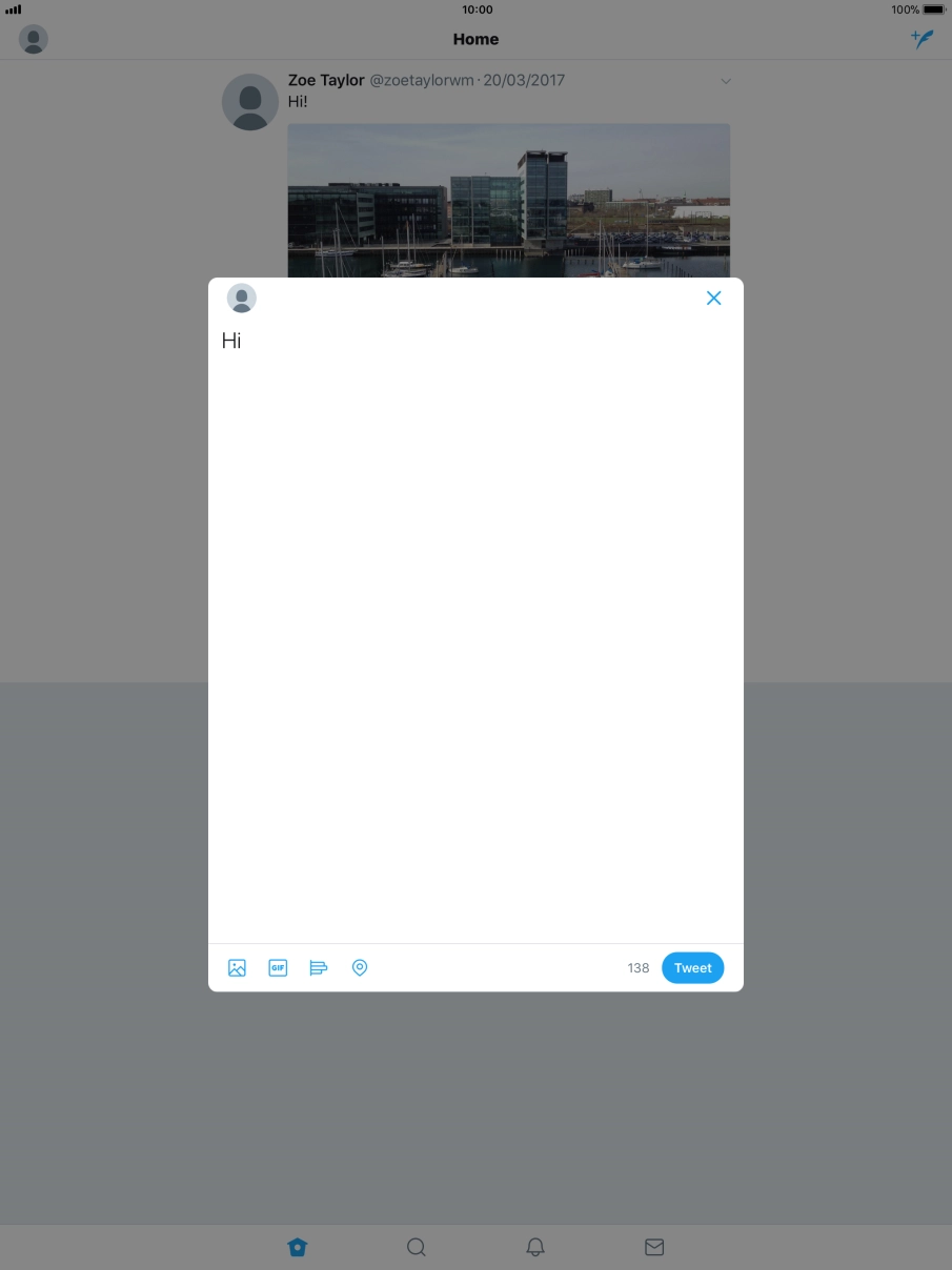 Write the required text and press Tweet.