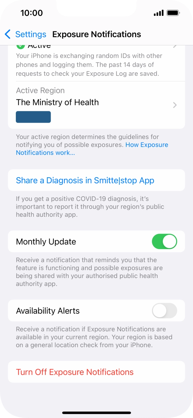 Press Turn Off Exposure Notifications.