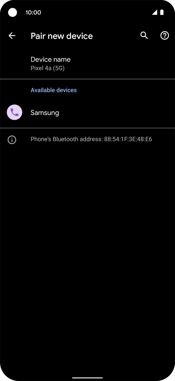 Press the required Bluetooth device and follow the instructions on the screen to pair the device with your phone.