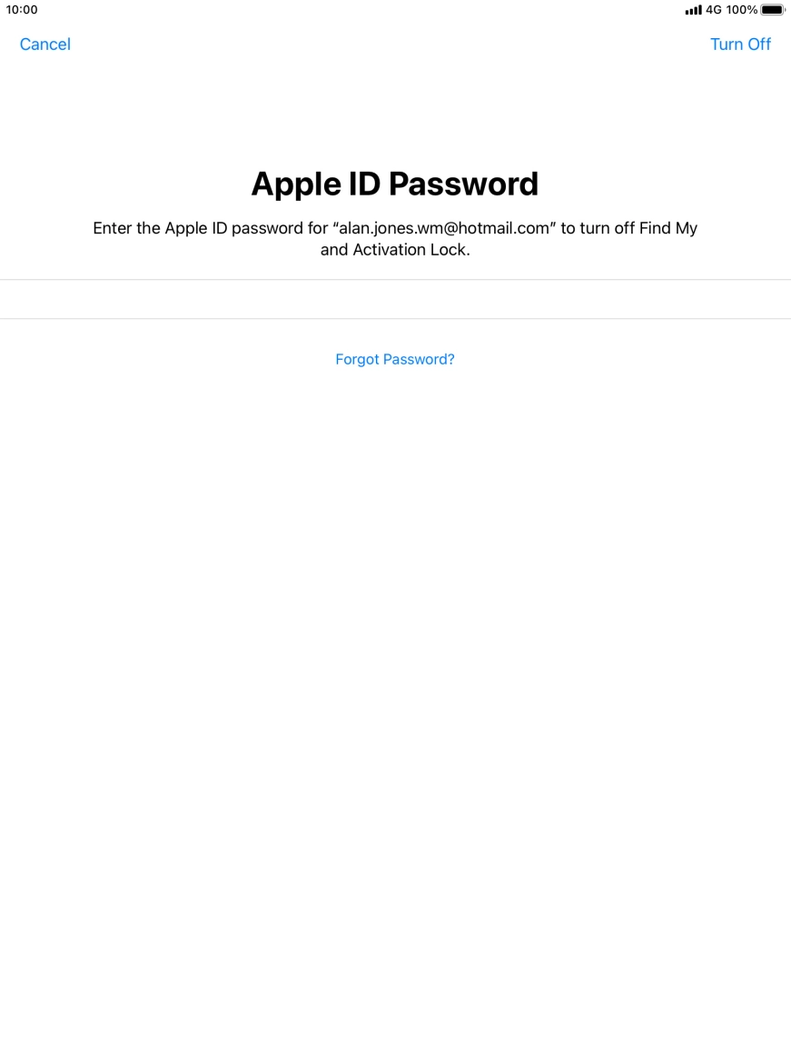 Key in the password for your Apple ID and press Turn Off.