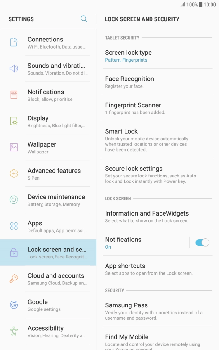 Press Screen lock type and key in the current lock code.