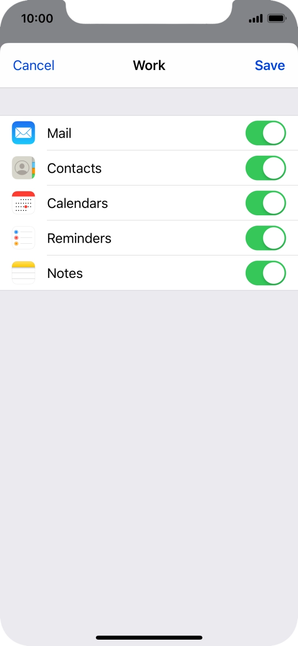 Press the indicators next to the required data types to turn synchronisation of each data type on or off. Press the indicators next to the required data types to turn synchronisation of each data type on or off.