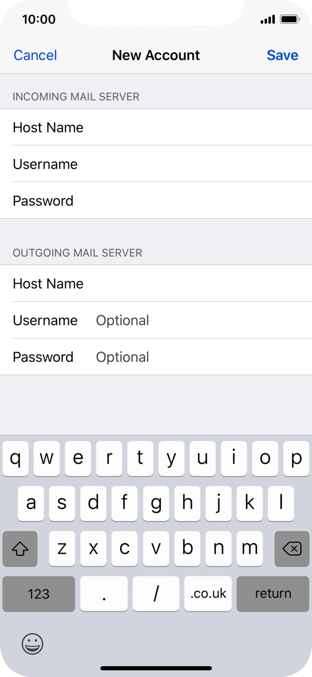 Press Username and key in the username for your email account.
