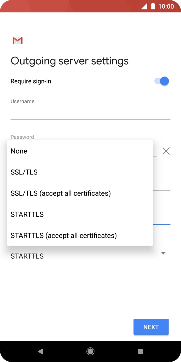 Press SSL/TLS (accept all certificates).