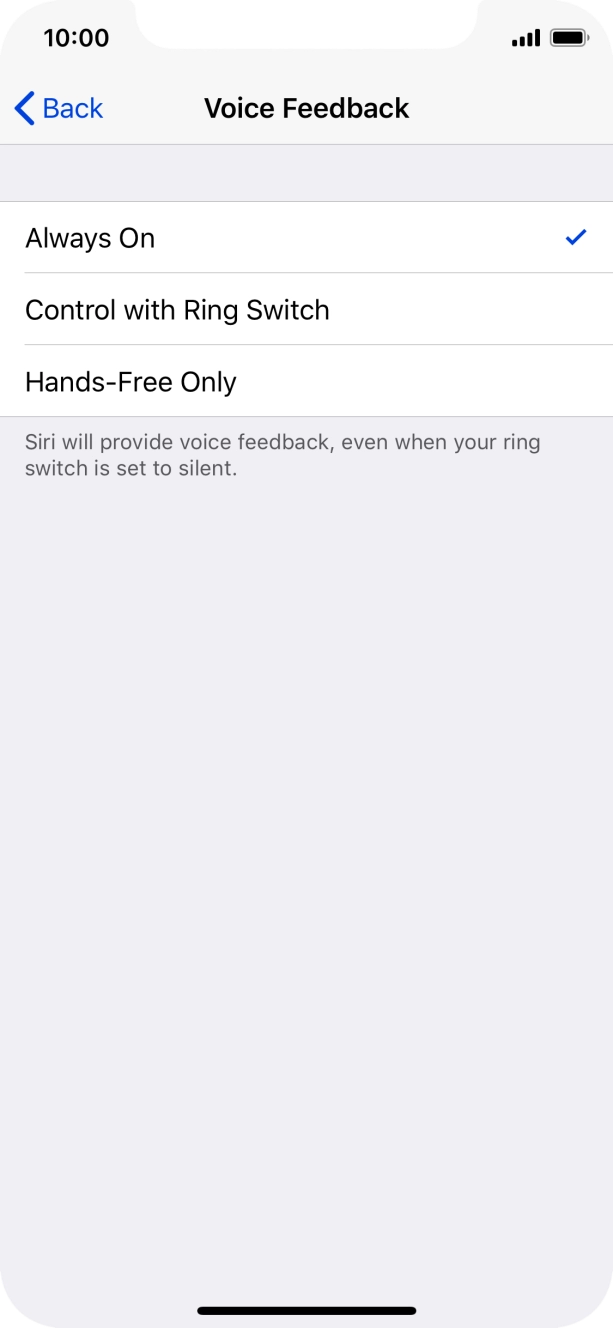 Press the required setting.