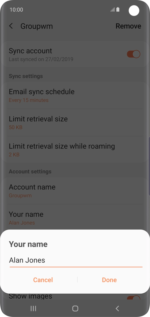 Key in the required sender name and press Done.