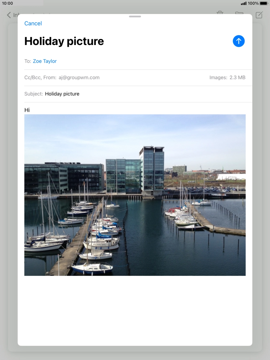 Press the send icon when you've finished your email.