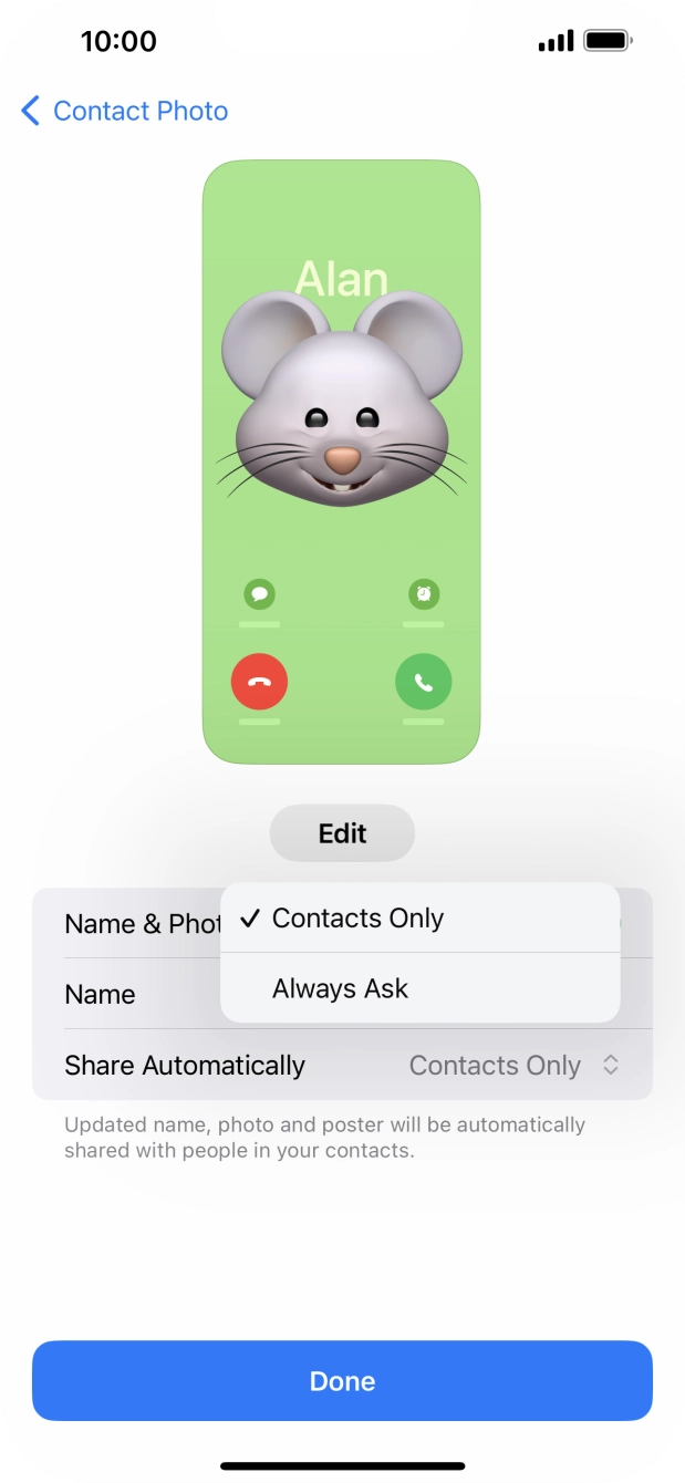 Press the required setting.