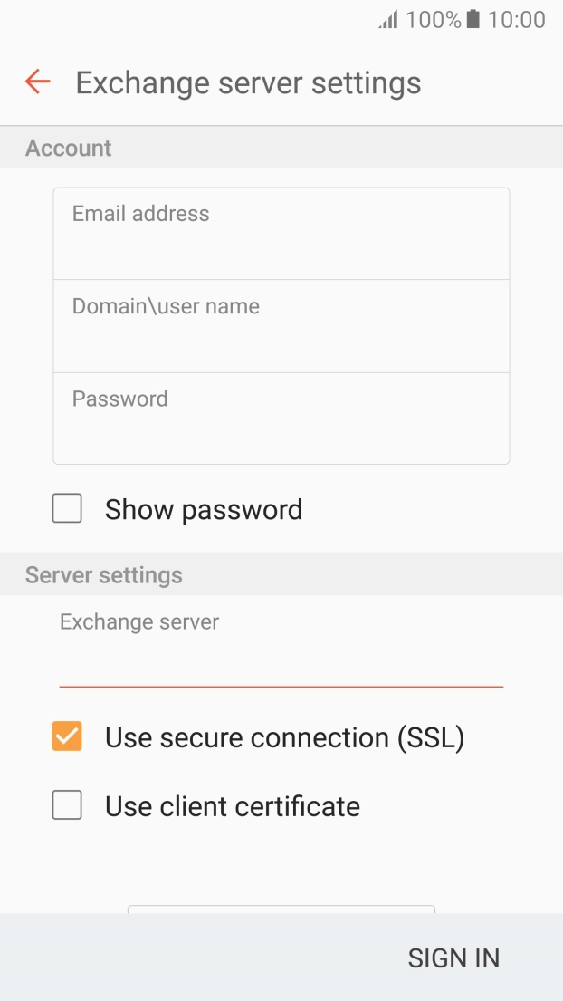 Press Use secure connection (SSL) to turn the function on or off. Press Use secure connection (SSL) to turn the function on or off.
