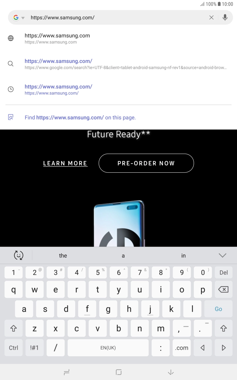 Key in the address of the required web page and press Go.
