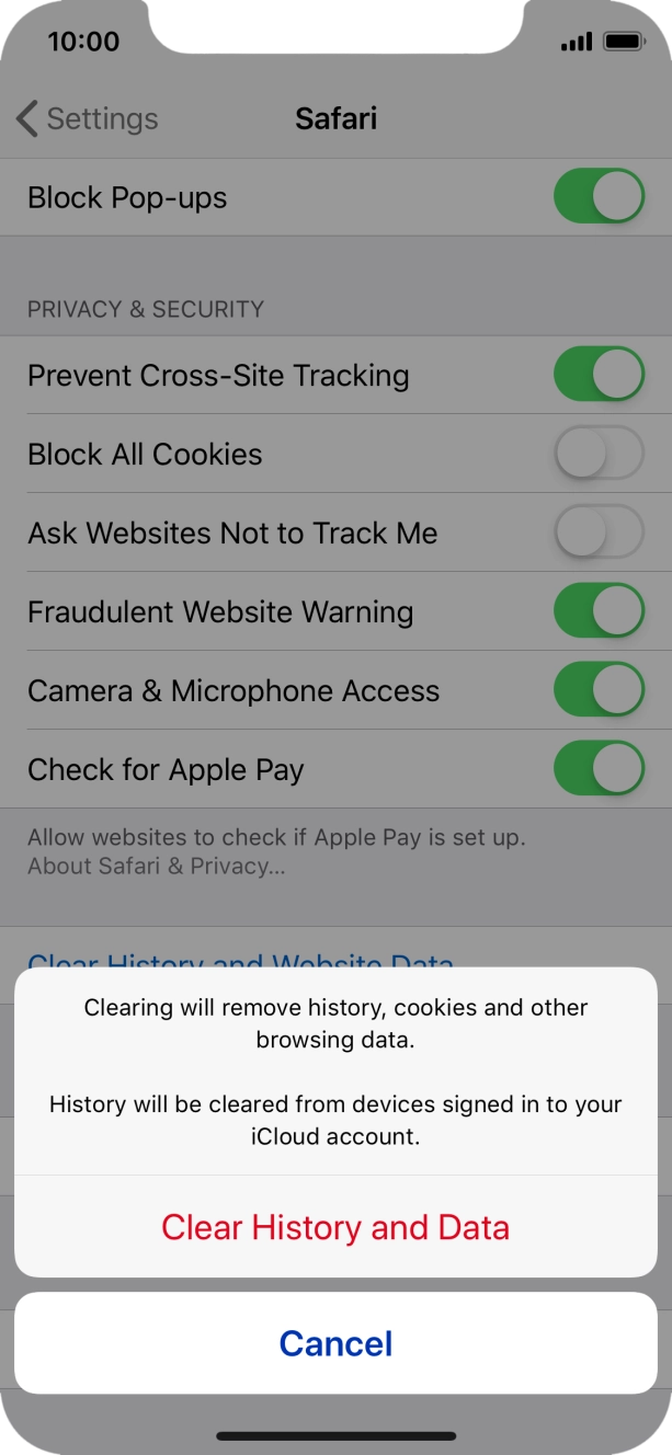 Press Clear History and Data.