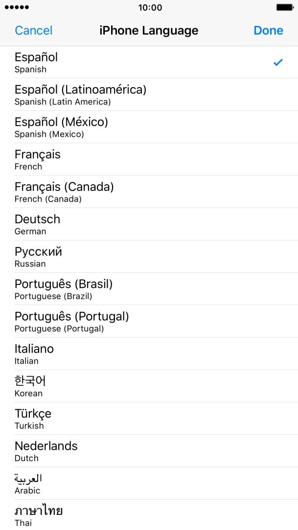 Press Done and follow the instructions on the screen to change to the selected language.