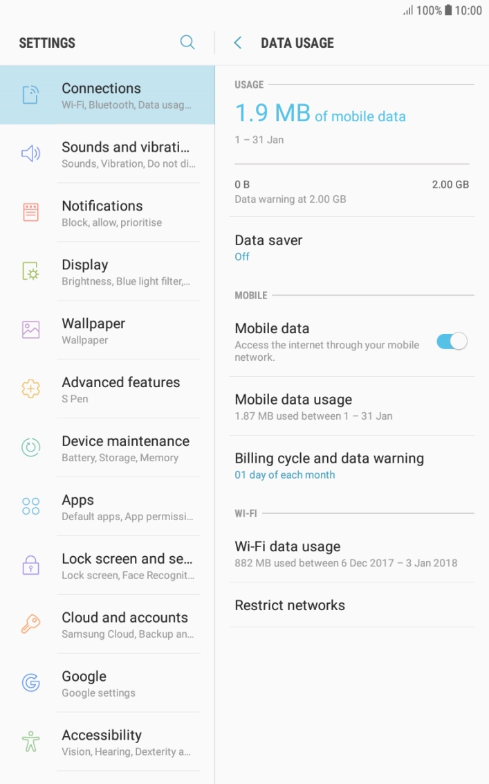 The total data usage is displayed.