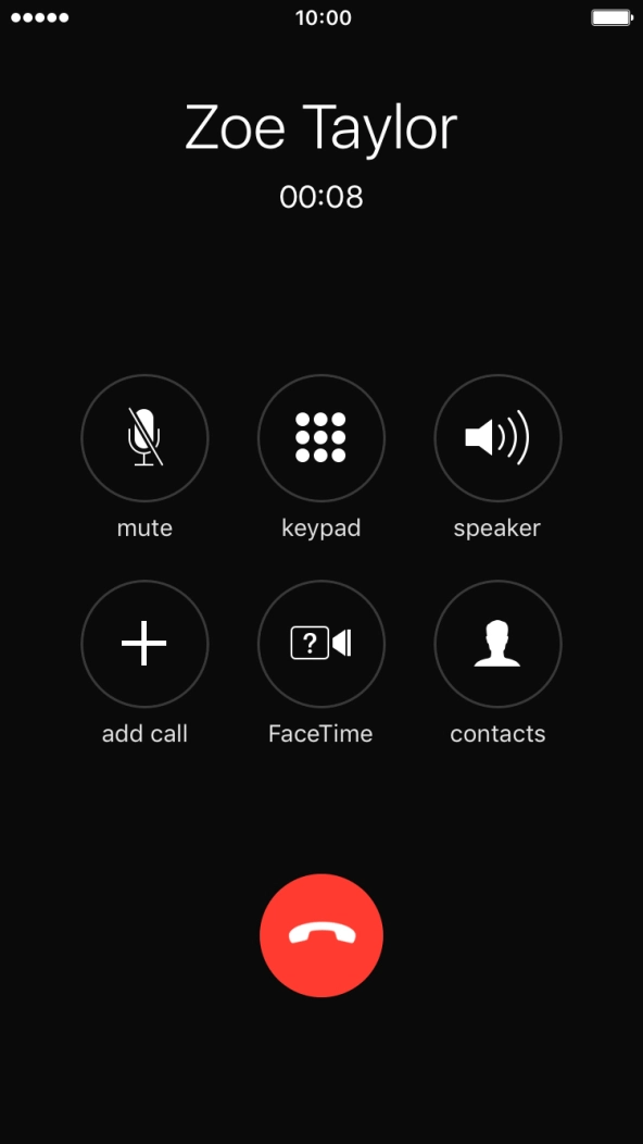 Press the end call icon to end the call and return to the home screen.